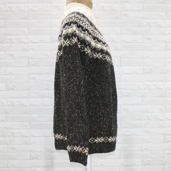 CROFT & BARROW Sweater Fair Isle Wool Blend Classic Ski Trip Thick Gray White L - Picture 3 of 12